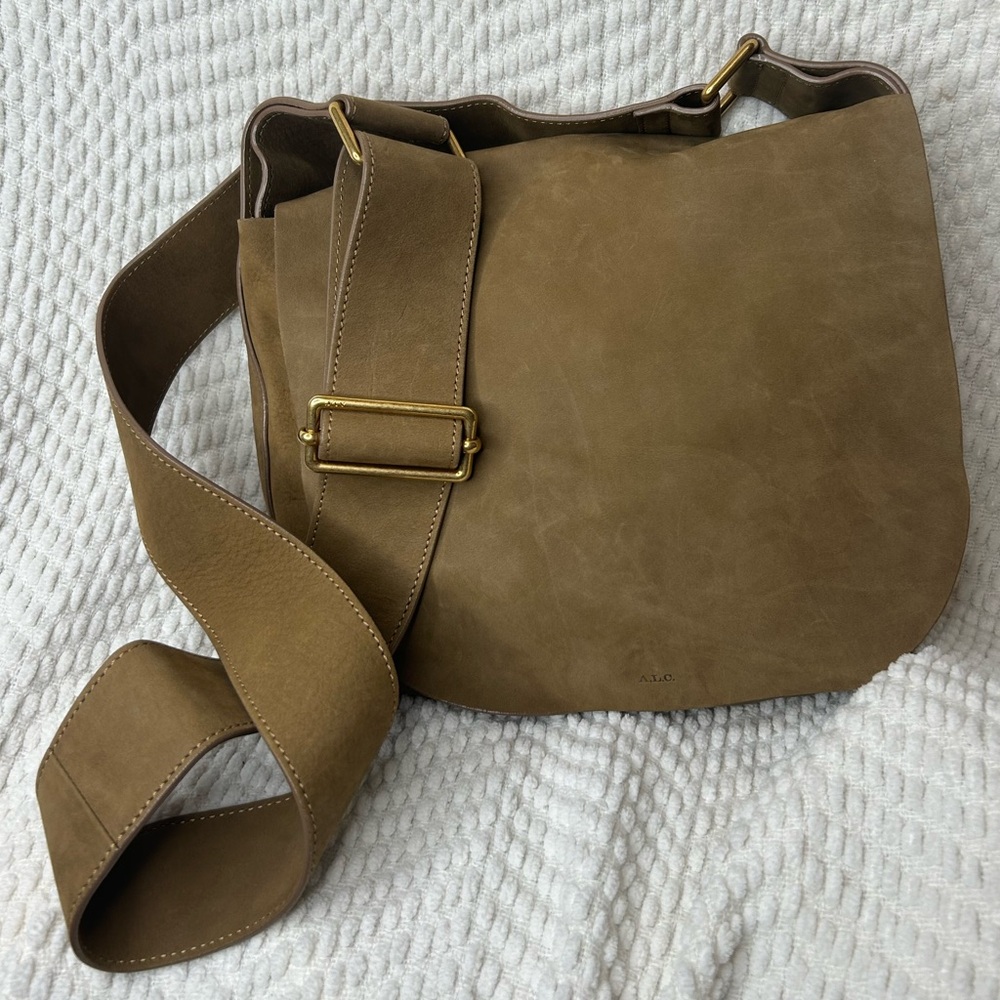 A.L.C. Suede Saddle Bag/Flap Shoulder Bag/Crossbody Convertible • Caramel/Tan